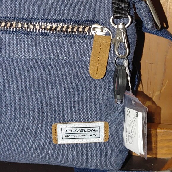 Travelon Blue Crossbody Bag RFID Blocking Anti Theft Heritage Small Cotton - Picture 8 of 8